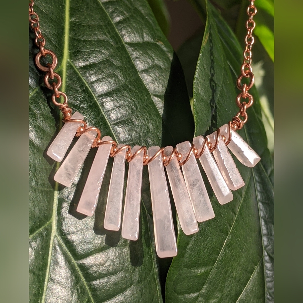 Rose Quartz Necklace-Artisan Crafted- Genuine Copper Jewelry - Picture 4 of 14